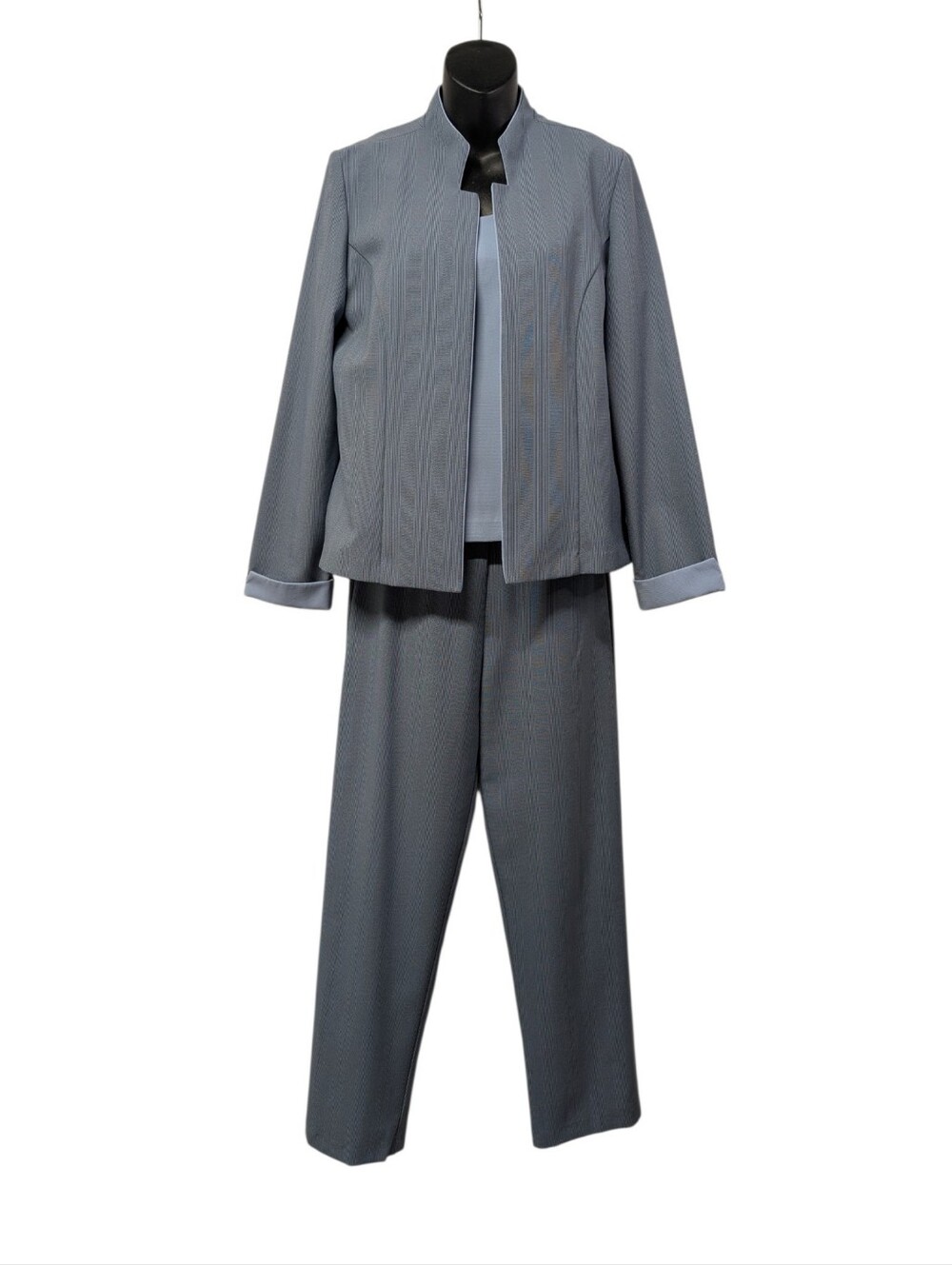 Perceptions Womens 3 Pc Suit Set Slate Blue Grey Pant Tank Blazer Jacket Sz8 VTG